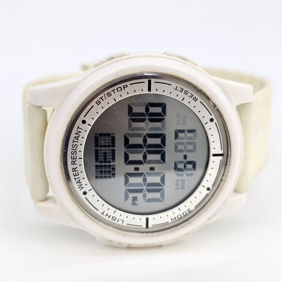 44MM Men's Digital Watch White Case Cream Plastic Bands New Battery - Picture 6 of 14